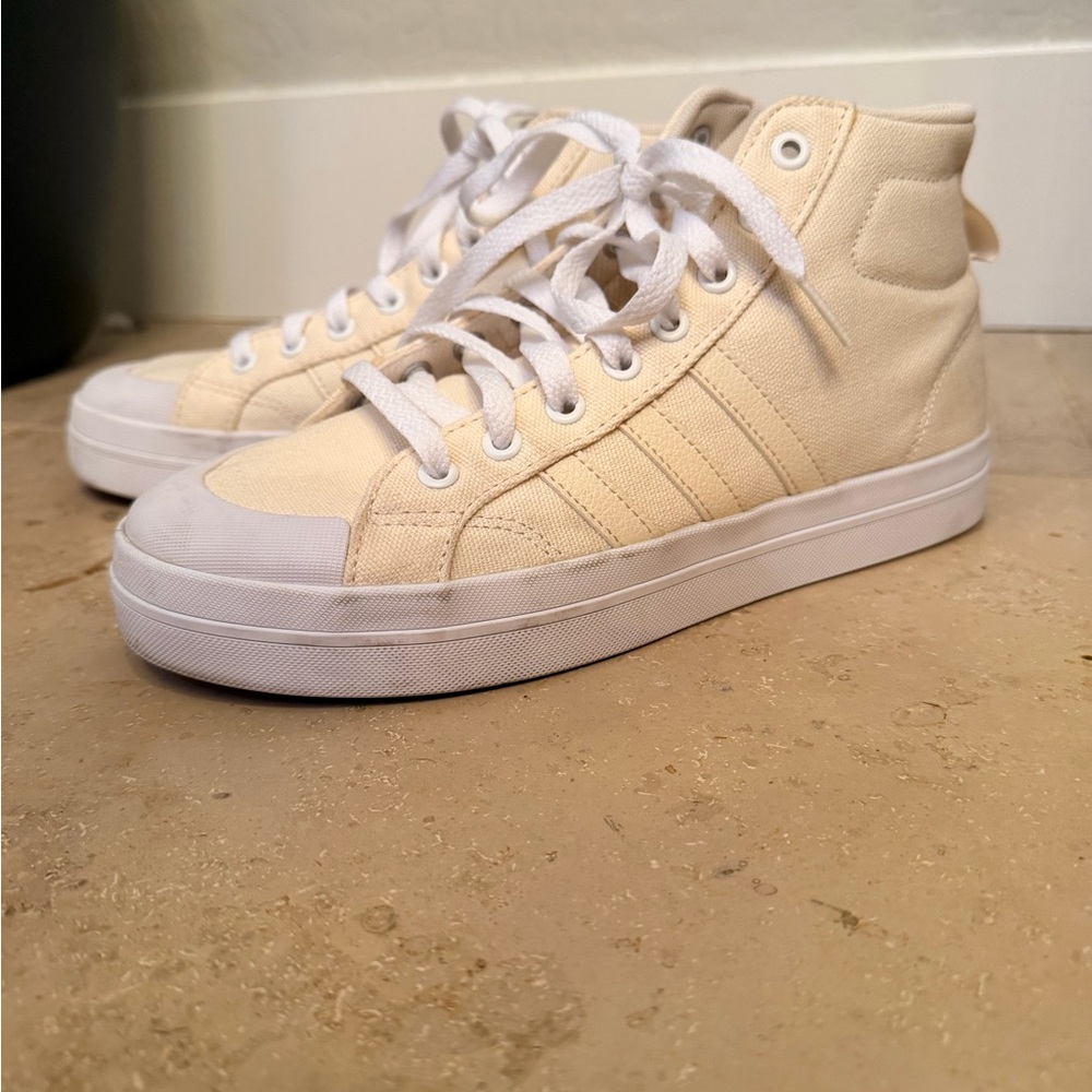 adidas High-Top Canvas Sneakers in Cream and White